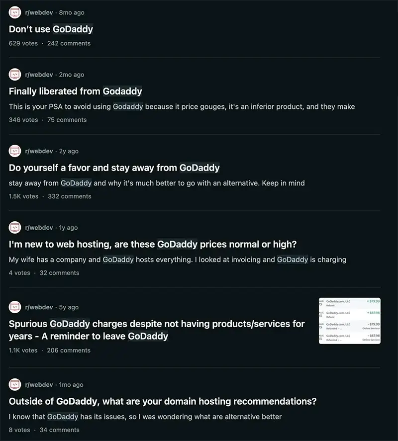 GoDaddy Reddit Search
