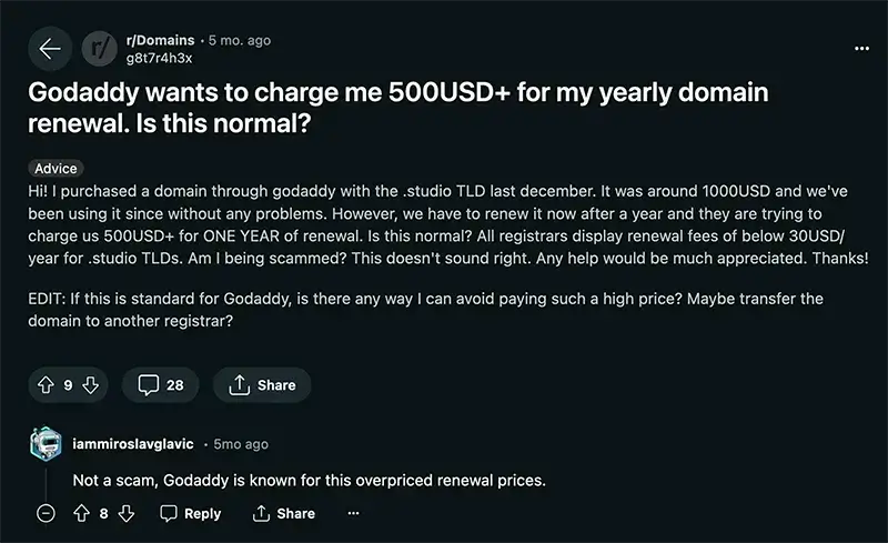 GoDaddy Renewal Fees