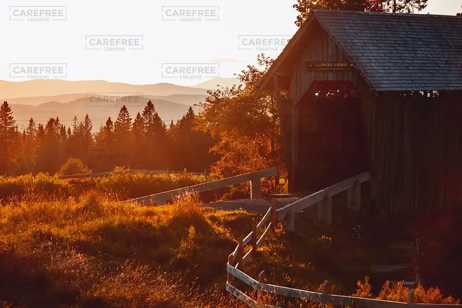 AM Foster Covered Bridge Welcoming Dawn, Cabot, Vermont · United States