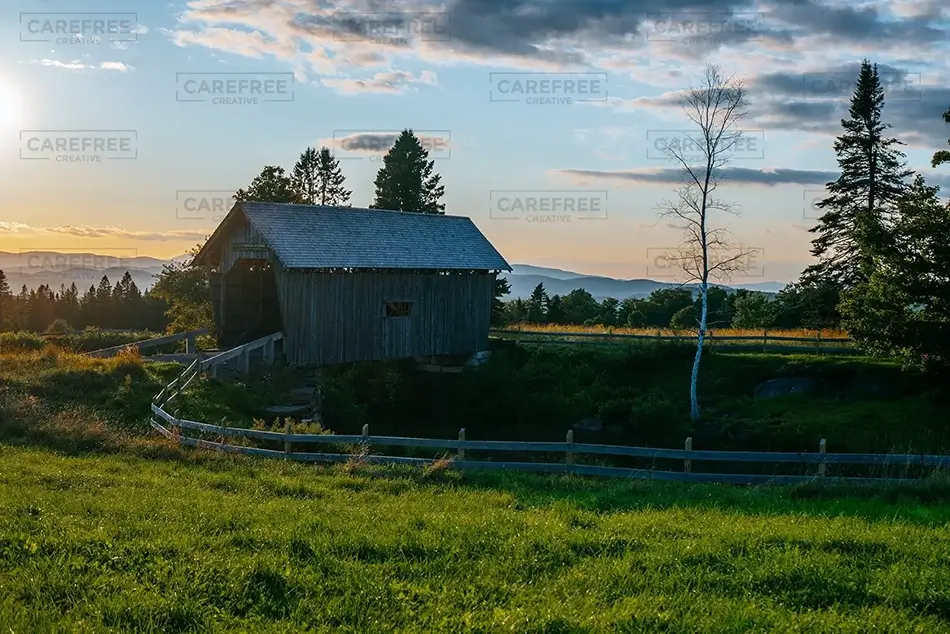 AM Foster Covered Bridge Basking in Sunset, Cabot, Vermont · United States
