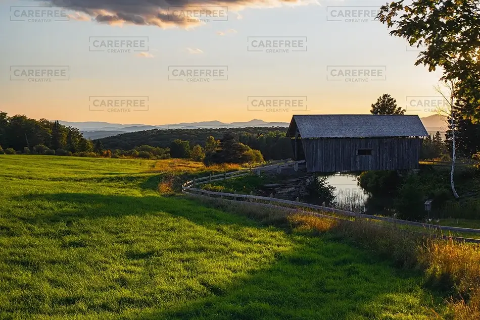 AM Foster Covered Bridge Over Sunset Meadows, Cabot, Vermont · United States