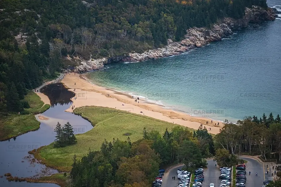 Acadia National Park Sandy Beach Aerial View, Maine · United States