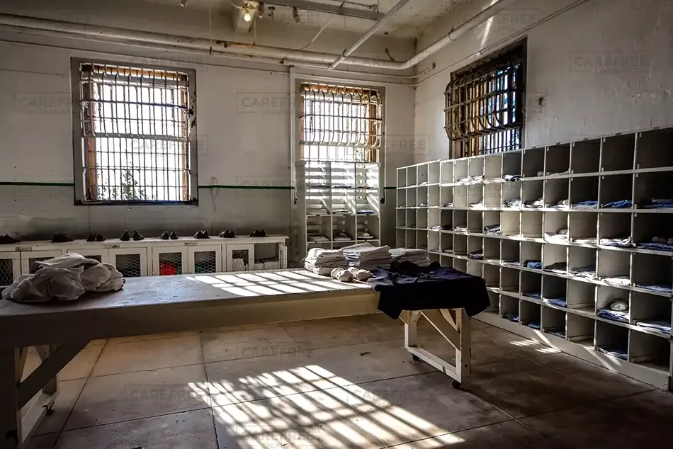 Alcatraz Prison Laundry Room with Sunbeams, San Francisco, California · United States