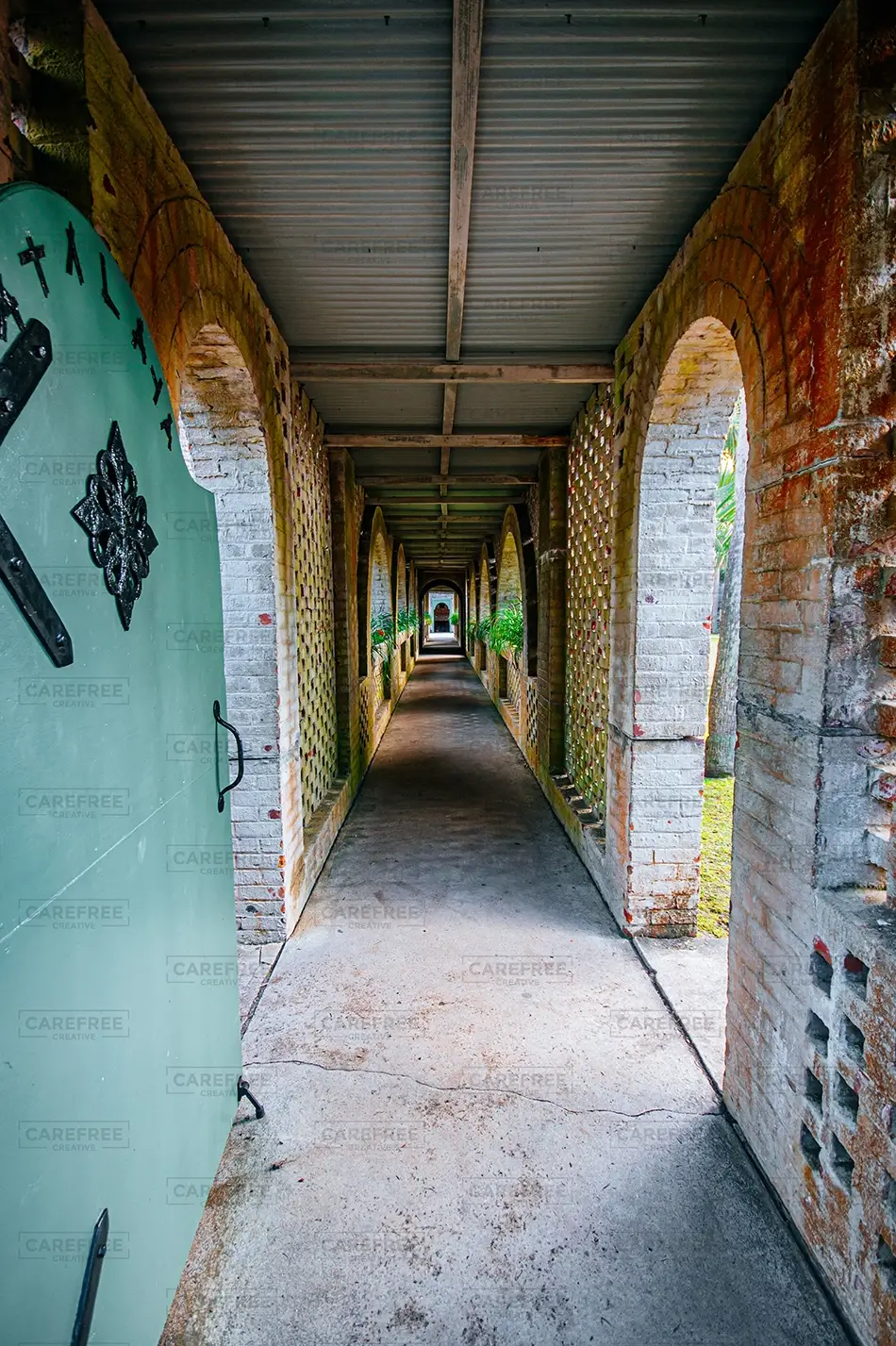 Atalaya Castle Long Brick Arched Corridor, Murrells Inlet, South Carolina · United States