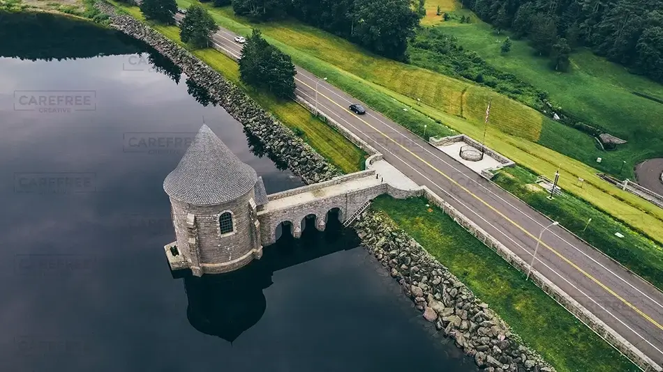 Barkhamsted Reservoir Tranquil Waters Aerial, Barkhamsted, Connecticut · United States