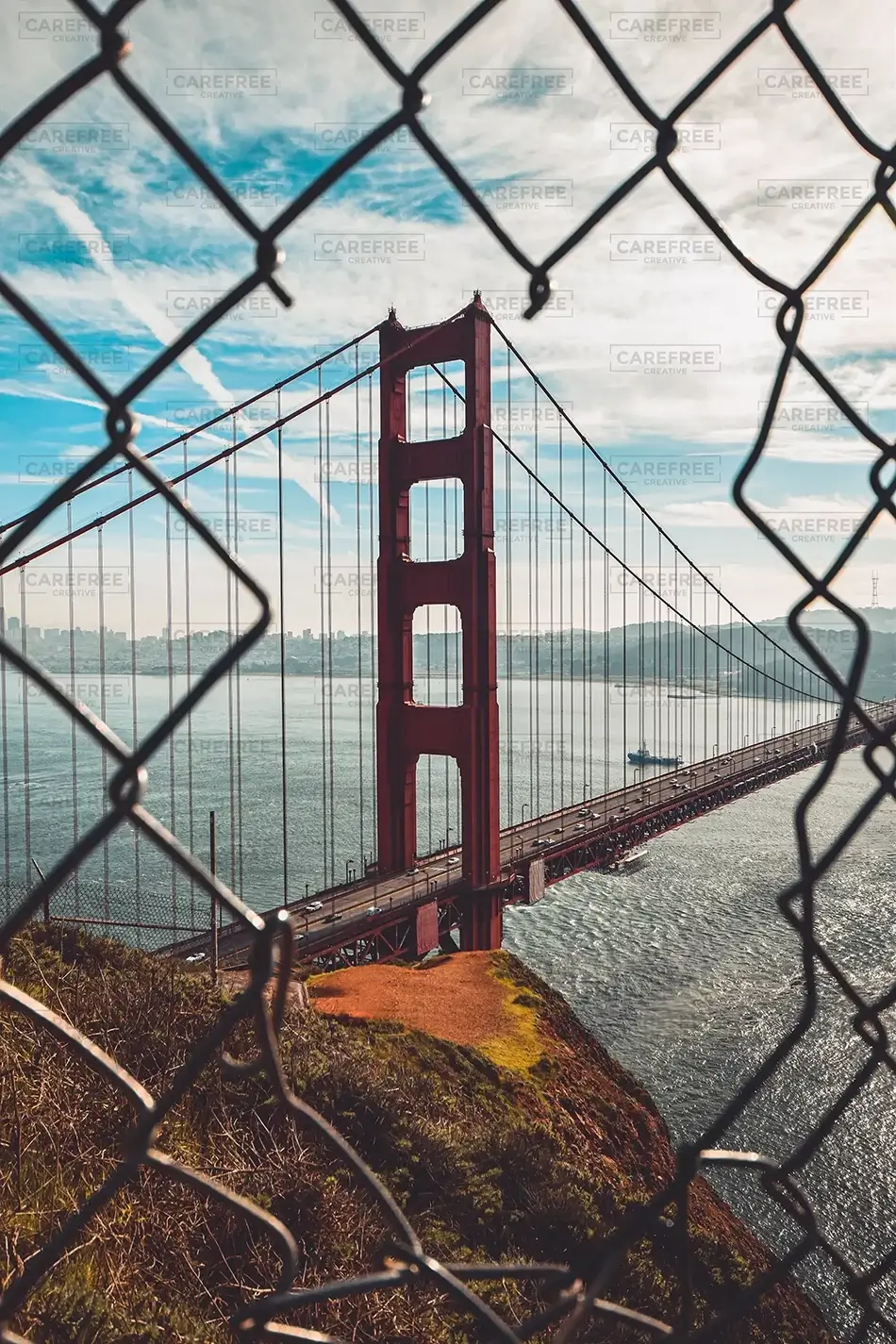 Golden Gate Bridge Through the Fence at Battery Spencer, Sausalito, California · United States