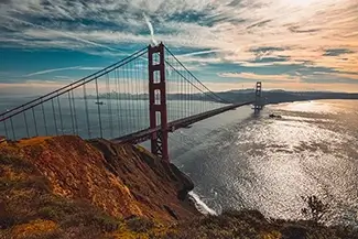 Sunset at Golden Gate as Seen from Battery Spencer, Sausalito, California
