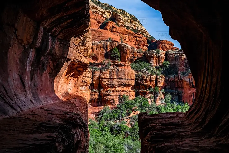 Boynton Canyon Cliffs Through a Cave Opening, Sedona, Arizona · United States