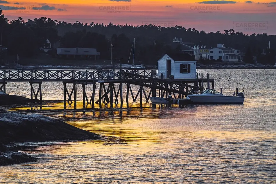 Cabbage Island Pier at Sunset, Boothbay, Maine · United States