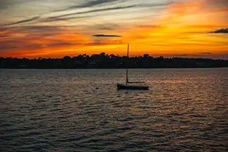 Cabbage Island Sailboat At Sunset, Boothbay, Maine