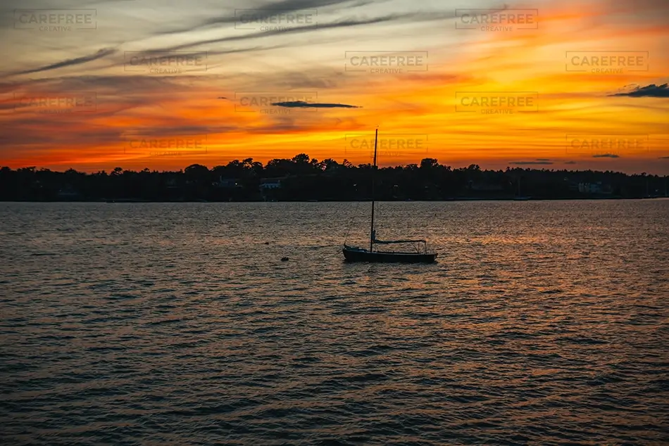 Cabbage Island Sailboat At Sunset, Boothbay, Maine · United States