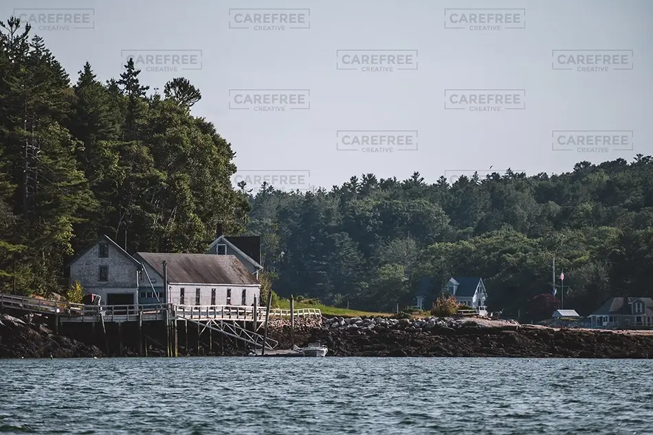 Cabbage Island Weathered Waterfront Buildings, Boothbay, Maine · United States