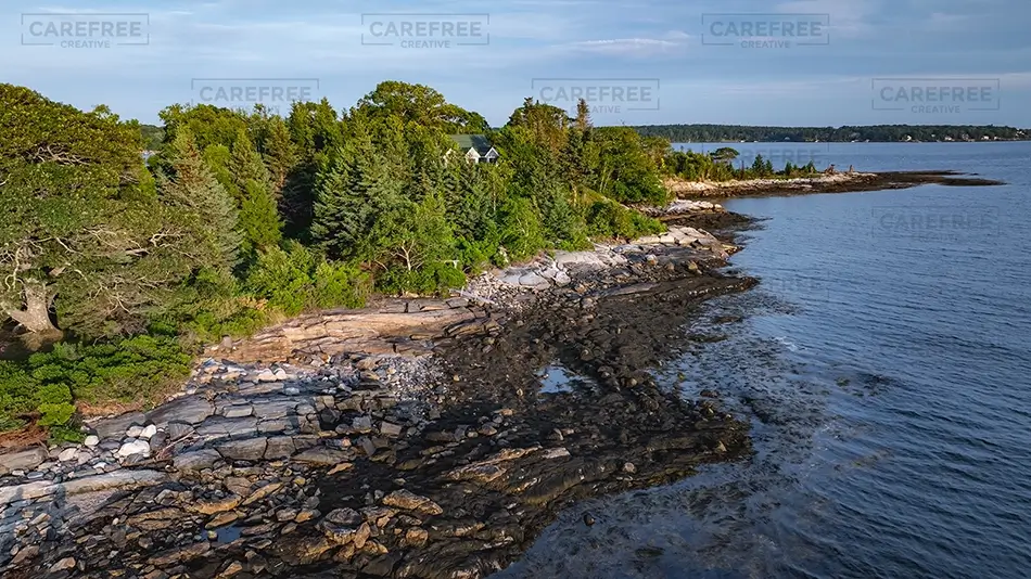 Cabbage Island Rocky Coastal Shoreline, Boothbay, Maine · United States