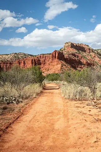 Caprock Canyons State Park Red Rock Cliffs With Trail, Quitaque, Texas