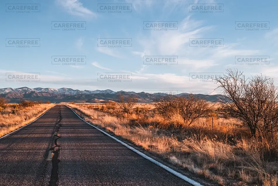 Chiricahua National Monument Desert Road at Sunset, Willcox, Arizona · United States