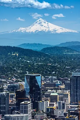 Portland Skyline With Mount Hood, Portland, Oregon