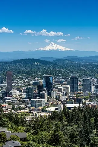 Portland Downtown Below Mount Hood, Portland, Oregon