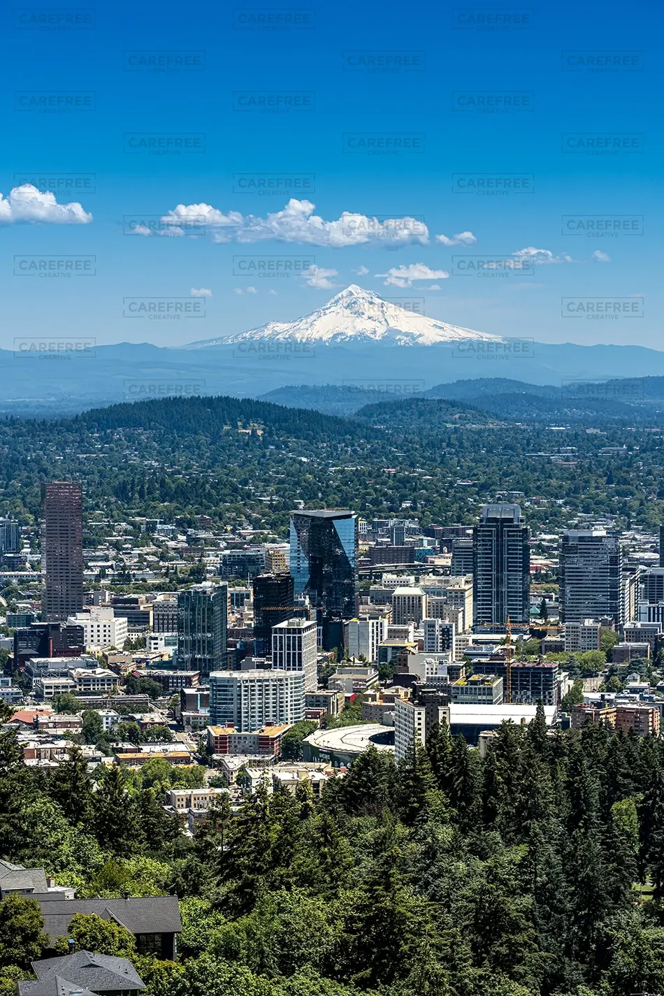 Portland Downtown Below Mount Hood, Portland, Oregon · United States