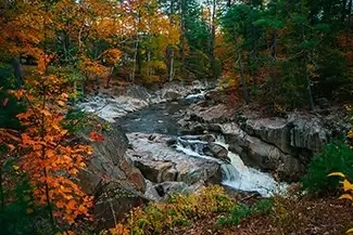 Coos Canyon Waterfall in Autumnal Majesty, Byron, Maine