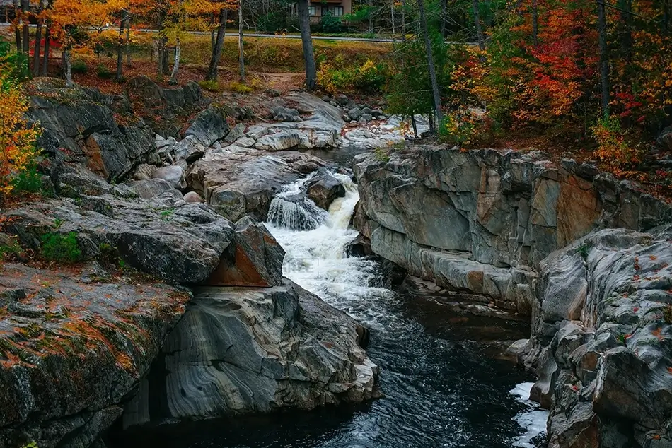 Coos Canyon Cascades Surrounded by Fall Foliage, Byron, Maine · United States