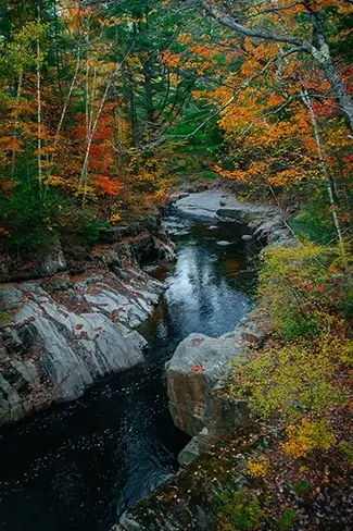 Coos Canyon Crisp Waterfall in Autumn, Byron, Maine
