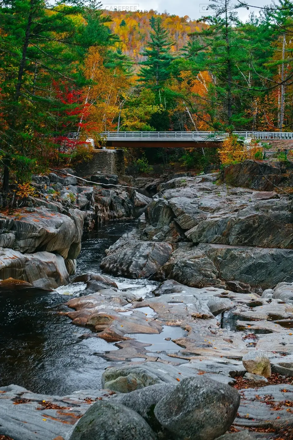 Coos Canyon Bridge Framed by Fall Foliage, Byron, Maine · United States