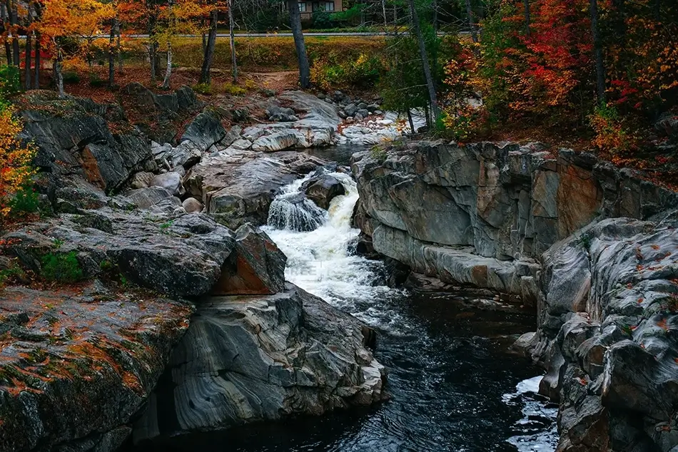 Coos Canyon Vibrant Rapids in Autumn, Byron, Maine · United States