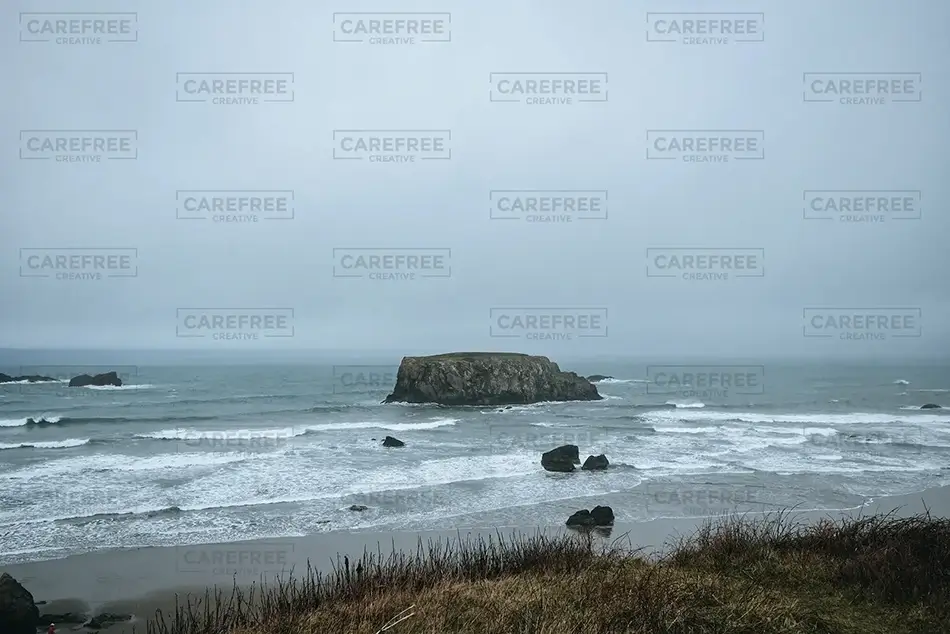 Coquille Point Misty Ocean Panorama, Bandon, Oregon · United States