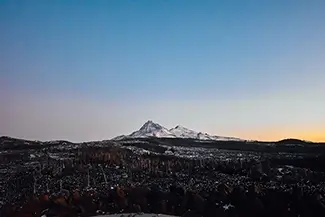 Dee Wright Observatory Winter’s Distant Snowcaps, Blue River, Oregon