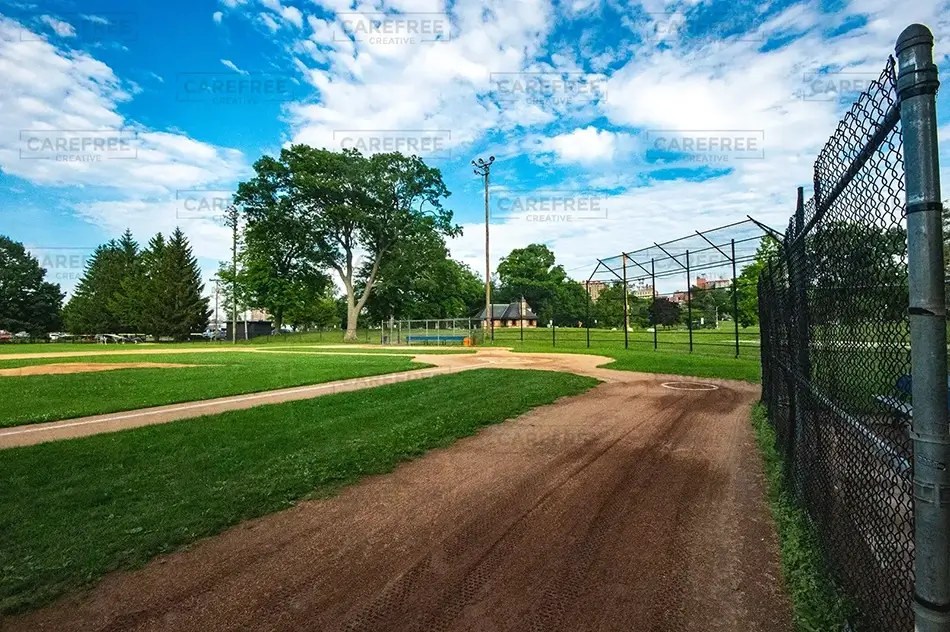 Deering Oaks Park Summer Baseball Field View, Portland, Maine · United States