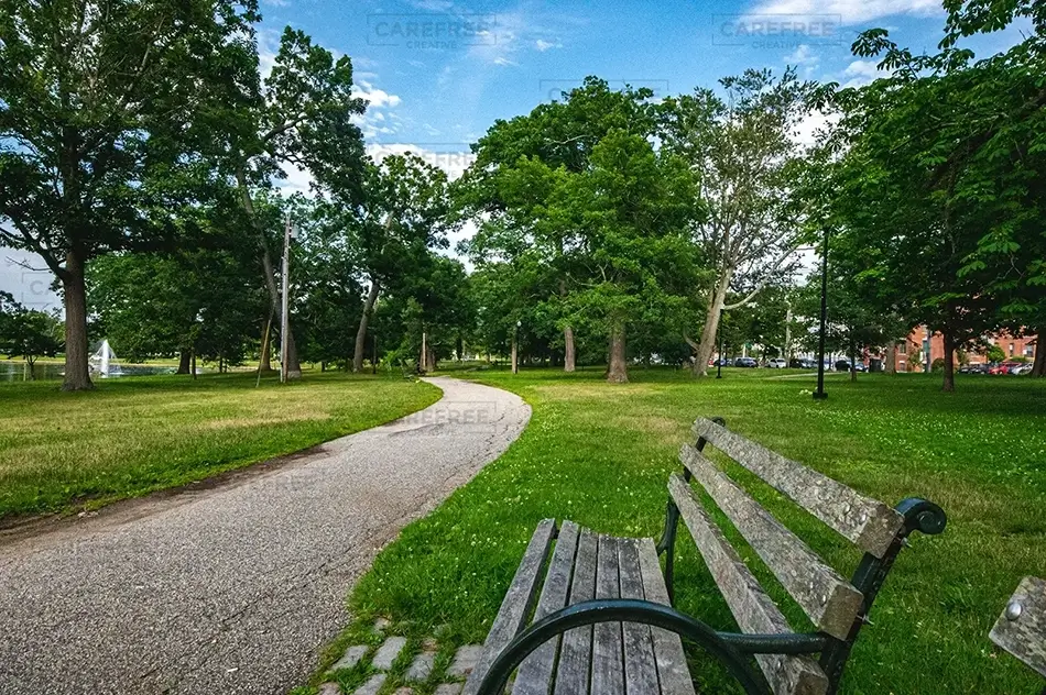 Deering Oaks Park Lineup of Park Benches, Portland, Maine · United States