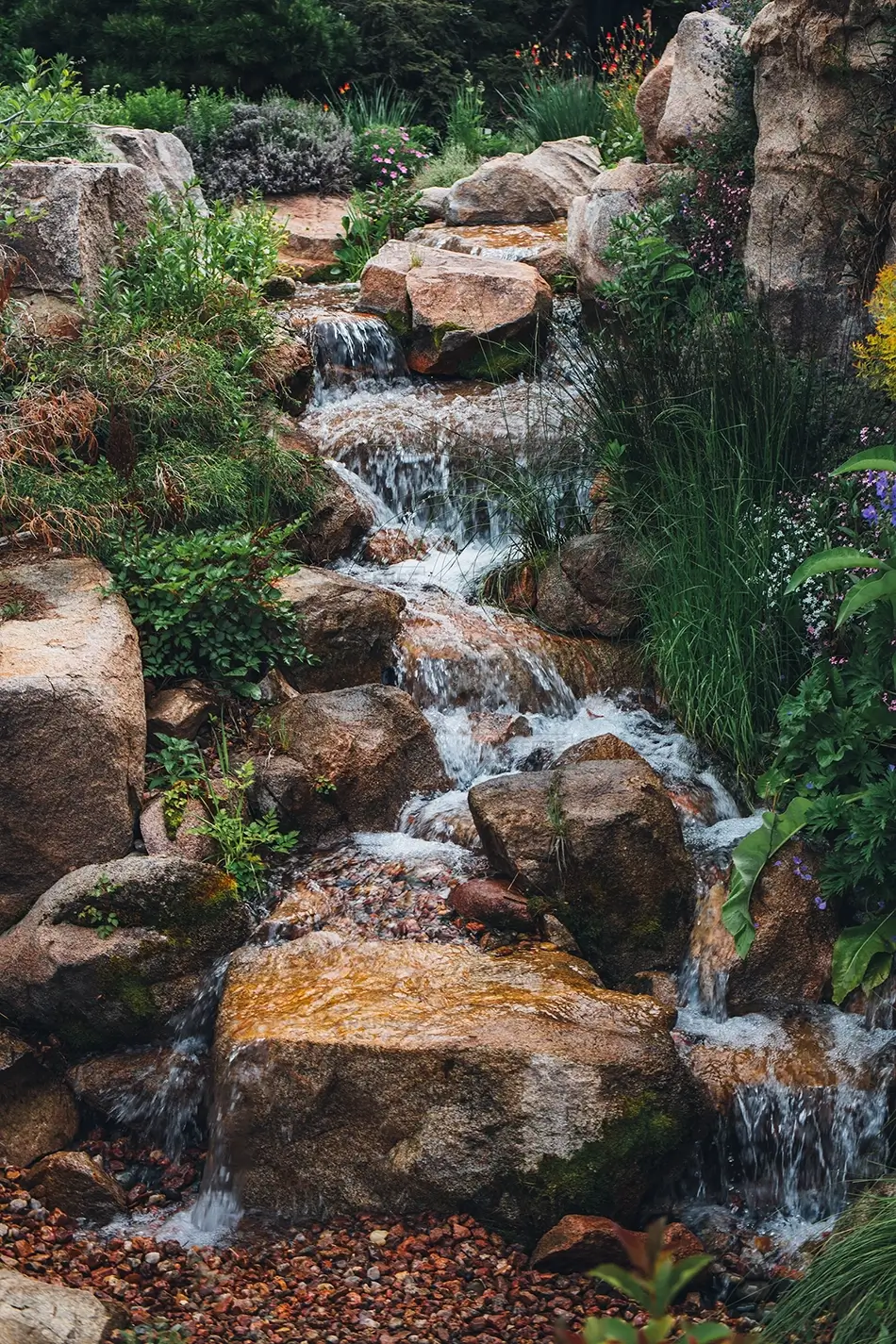 Denver Botanical Garden Tranquil Stream with Rocks, Denver, Colorado · United States