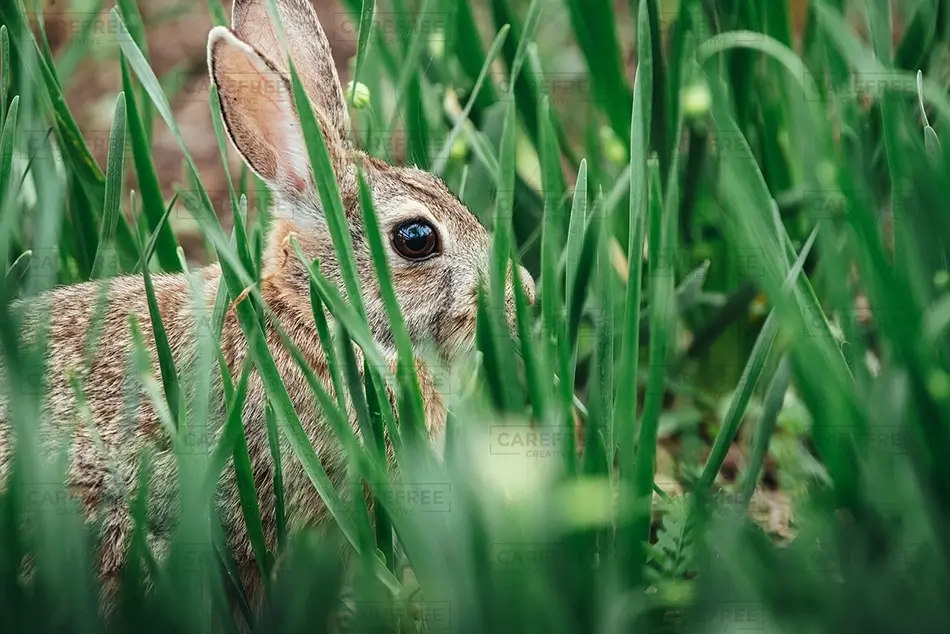 Denver Zoo Rabbit Hidden in Green Grass, Denver, Colorado · United States