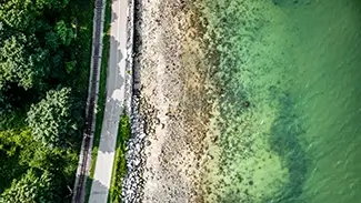 Eastern Promenade Aerial View of Beach and Shoreline, Portland, Maine
