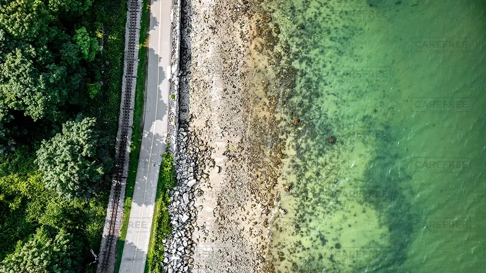 Eastern Promenade Aerial View of Beach and Shoreline, Portland, Maine · United States