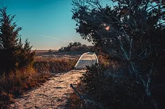Fort Fisher State Recreation Area Wooden Boardwalk Through Marsh, Kure Beach, North Carolina
