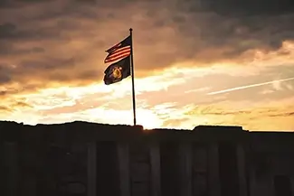 Fort Popham American Flag At Sunset, Phippsburg, Maine