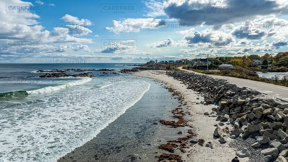 Fortunes Rock Beach Scenic Shoreline with Rolling Waves, Biddeford, Maine · United States