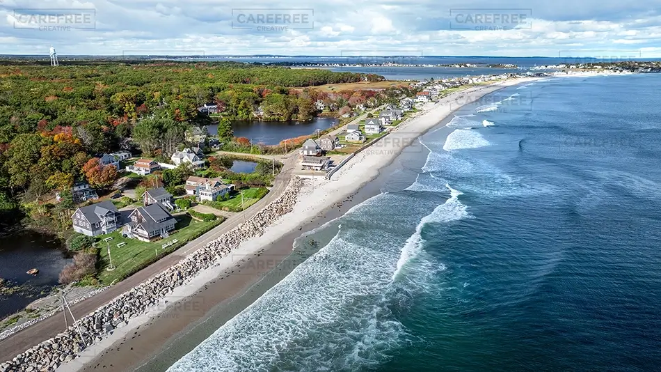 Fortunes Rock Beach Scenic Aerial View of Coastline, Biddeford, Maine · United States