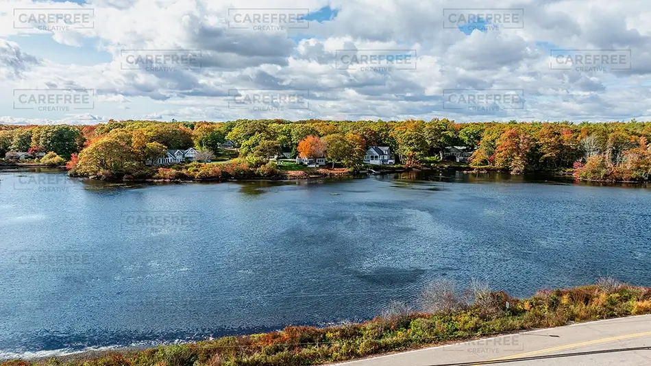 Fortunes Rock Beach Colorful Trees by Tranquil Water, Biddeford, Maine · United States