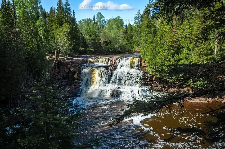 Gooseberry Falls State Park Cascading Waterfall Forest Scene, Two Harbors, Minnesota · United States