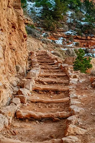 Grand Canyon National Park Rustic Log Staircase Trail, North Rim, Arizona