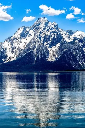 Grand Teton Mountain Reflection on Calm Water, Jackson, Wyoming