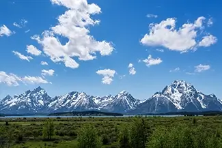 Grand Teton National Park Majestic Mountain Range and Blue Sky, Jackson, Wyoming