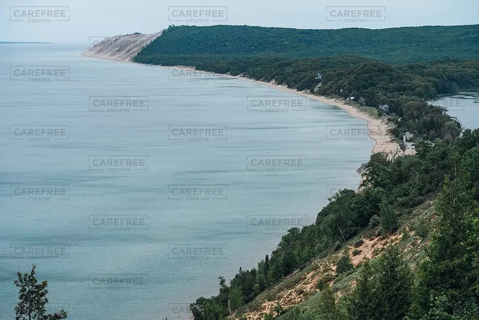 Green Point Dunes Nature Preserve Forested Shoreline Overlooking Lake, Frankfort, Michigan · United States