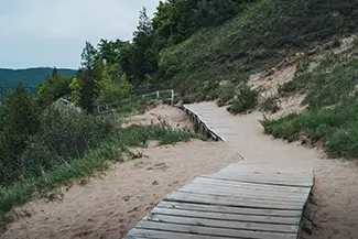 Green Point Dunes Nature Preserve Wooden Path Through Sand, Frankfort, Michigan