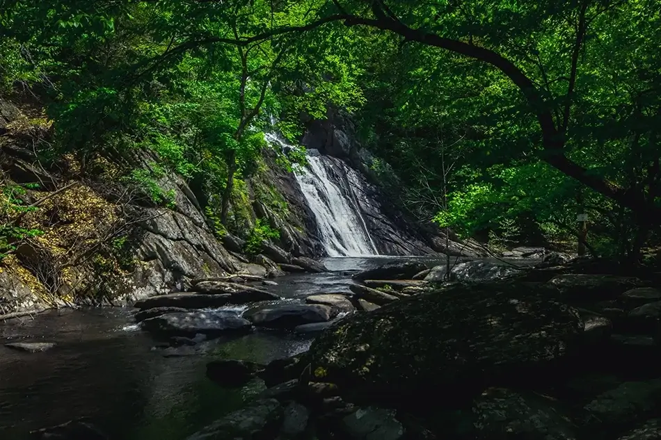 High Falls Conservation Serene Creek Bend Waterfall View, Hudson, New York · United States