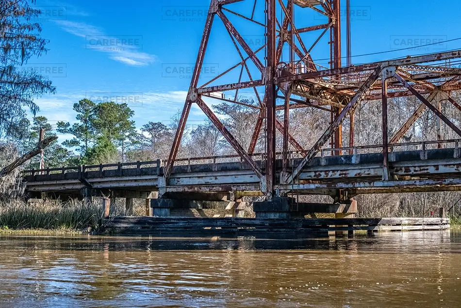 Honey Island Swamp Old Rusty Bridge Reflection, Slidell, Louisiana · United States