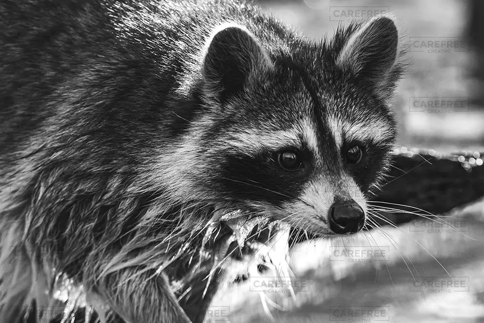 Honey Island Swamp Raccoon Close Up in Black and White, Slidell, Louisiana · United States