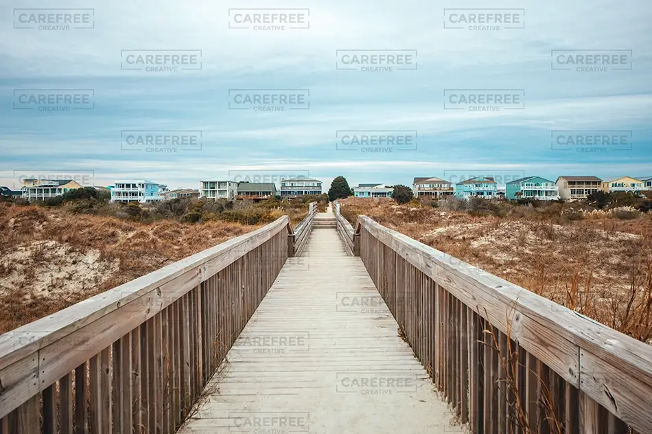 Sunset Beach Wooden Boardwalk To Beach Houses, Sunset Beach, North Carolina · United States
